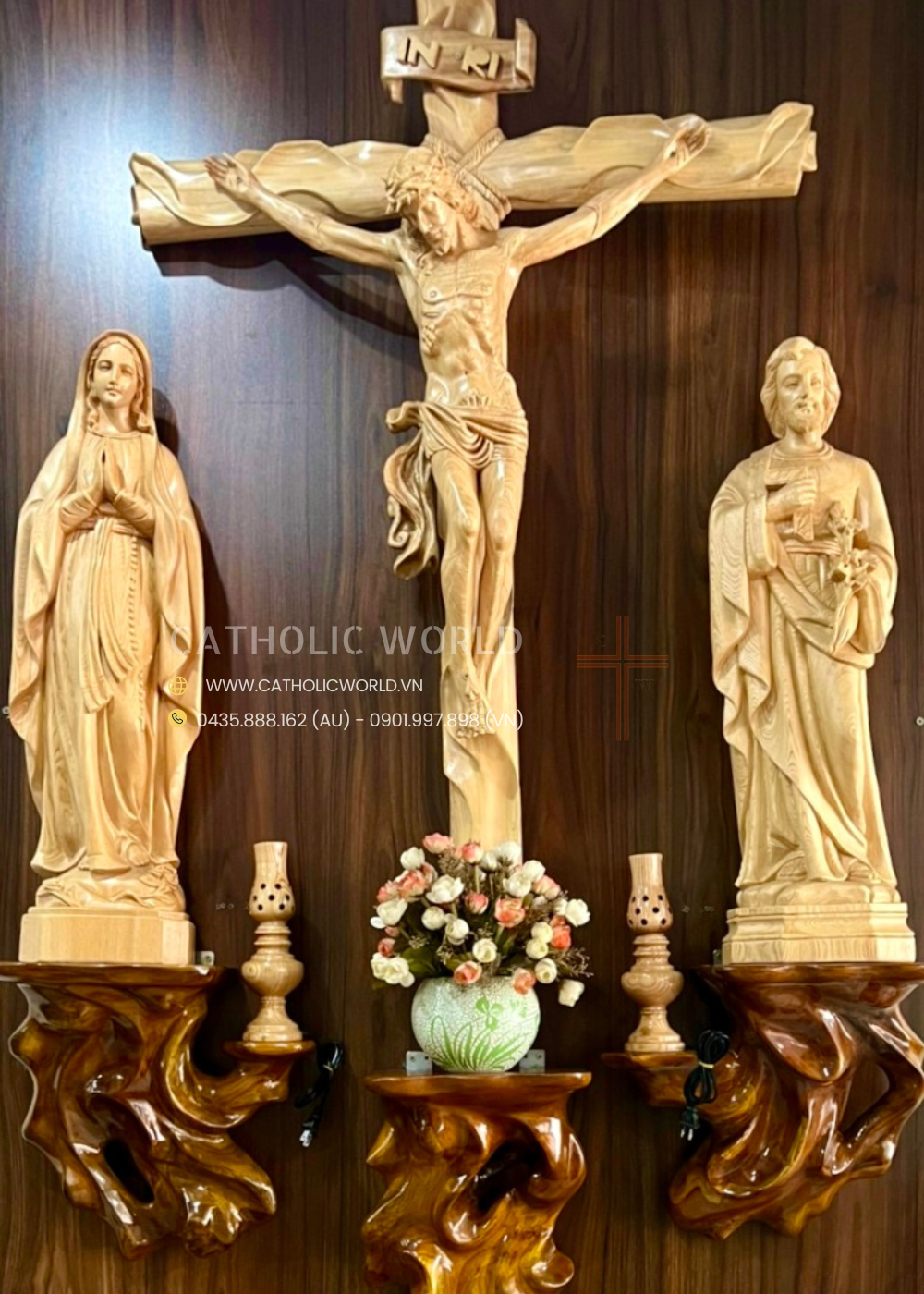 CA01 - Catholic Home Altar for family, Religious Catholic Statue, Wooden Religious Gifts, Native Wood Wall Art, Crucifix Cross, Housewarming