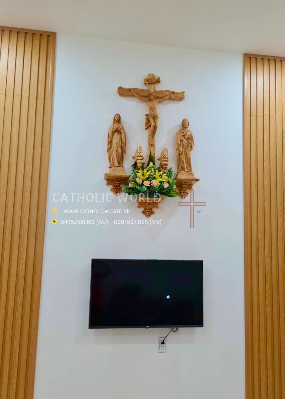 CA01 - Catholic Home Altar for family, Religious Catholic Statue, Wooden Religious Gifts, Native Wood Wall Art, Crucifix Cross, Housewarming
