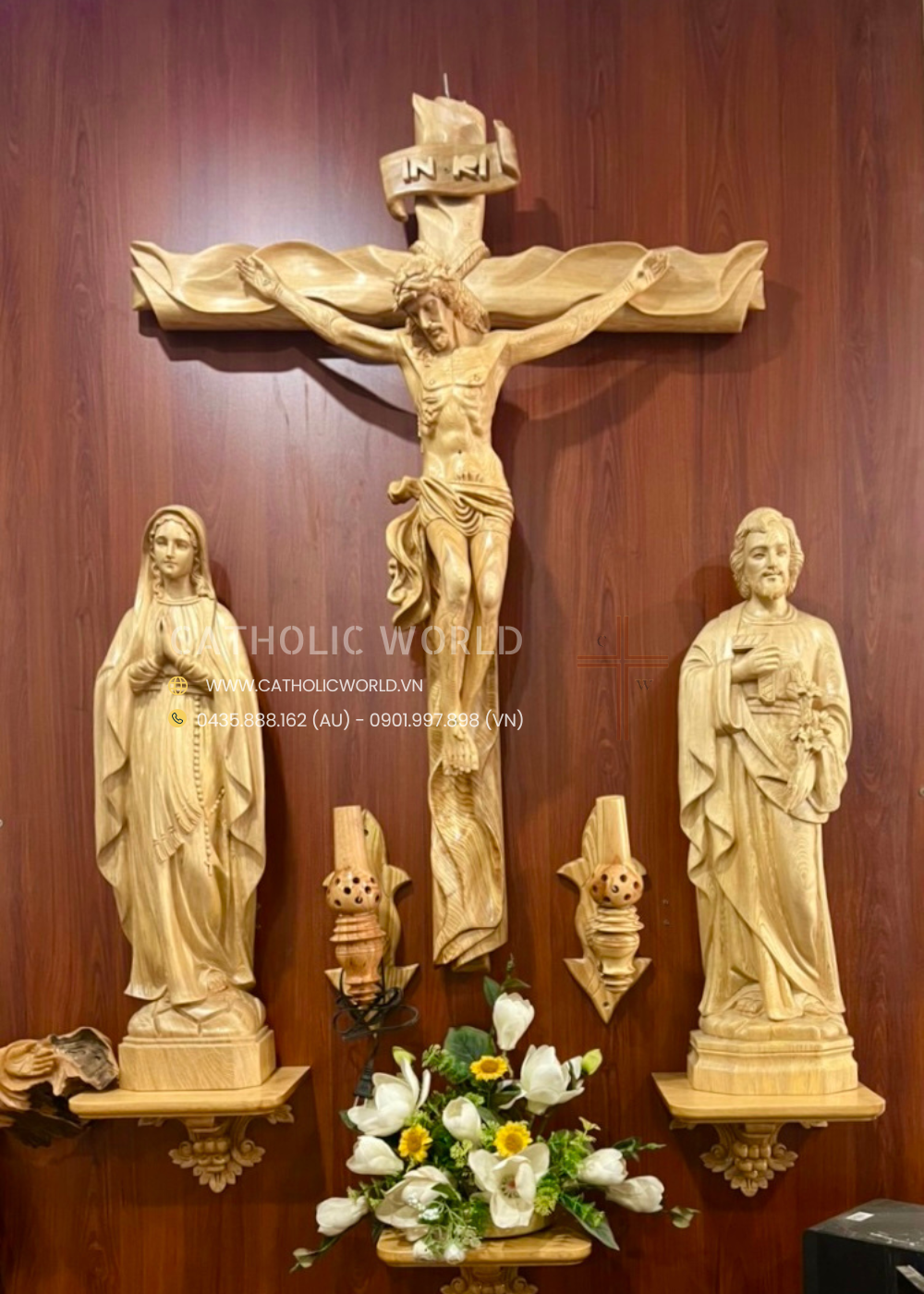 CA01 - Catholic Home Altar for family, Religious Catholic Statue, Wooden Religious Gifts, Native Wood Wall Art, Crucifix Cross, Housewarming