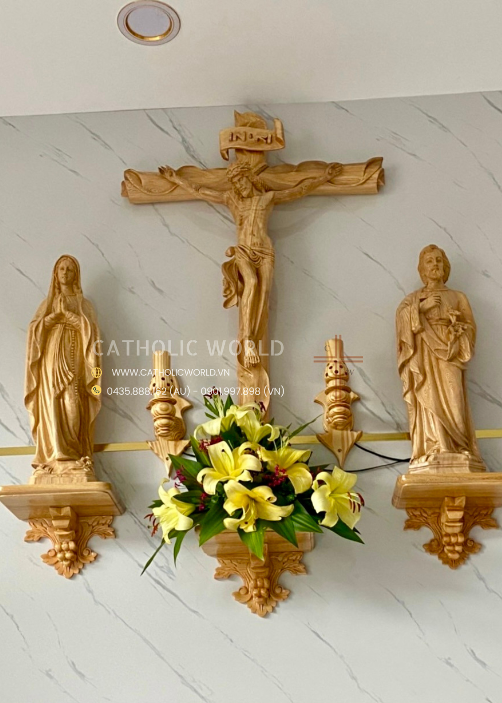 CA01 - Catholic Home Altar for family, Religious Catholic Statue, Wooden Religious Gifts, Native Wood Wall Art, Crucifix Cross, Housewarming