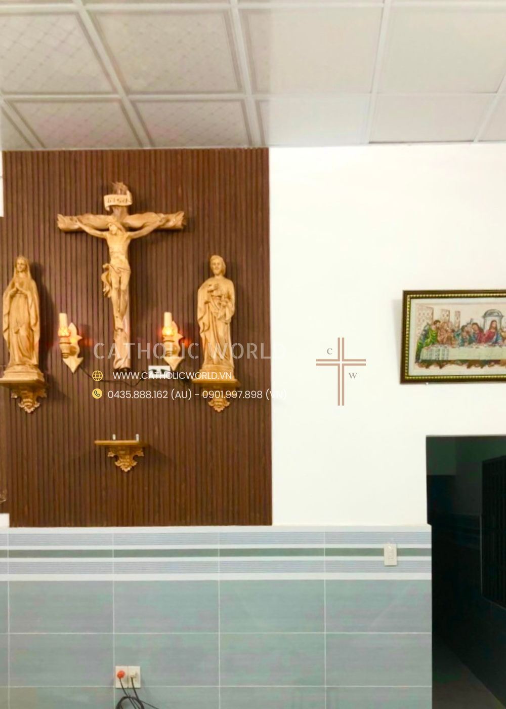CA01 - Catholic Home Altar for family, Religious Catholic Statue, Wooden Religious Gifts, Native Wood Wall Art, Crucifix Cross, Housewarming