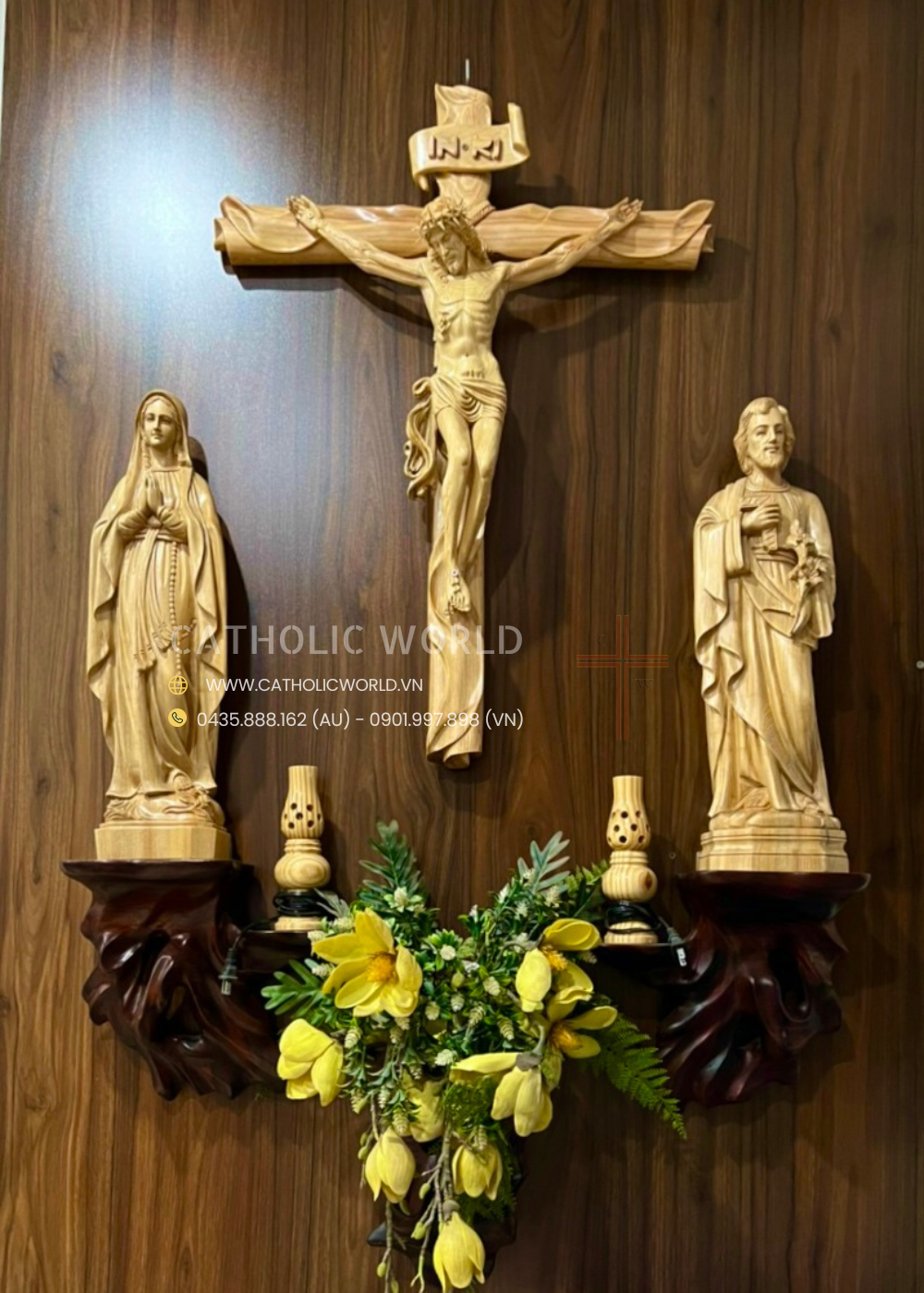 CA01 - Catholic Home Altar for family, Religious Catholic Statue, Wooden Religious Gifts, Native Wood Wall Art, Crucifix Cross, Housewarming