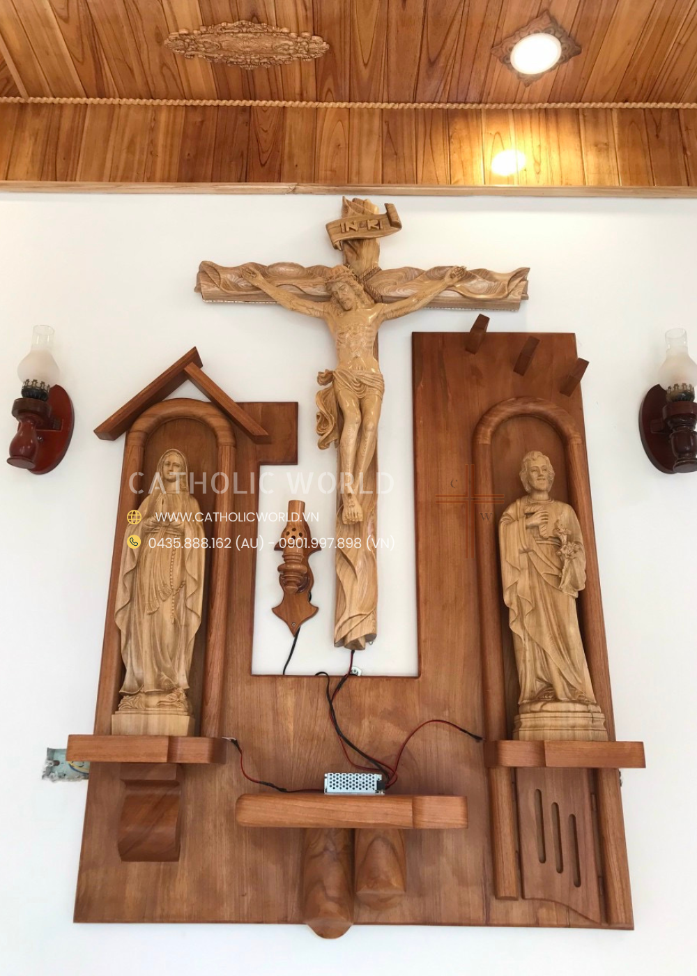 CA01 - Catholic Home Altar for family, Religious Catholic Statue, Wooden Religious Gifts, Native Wood Wall Art, Crucifix Cross, Housewarming