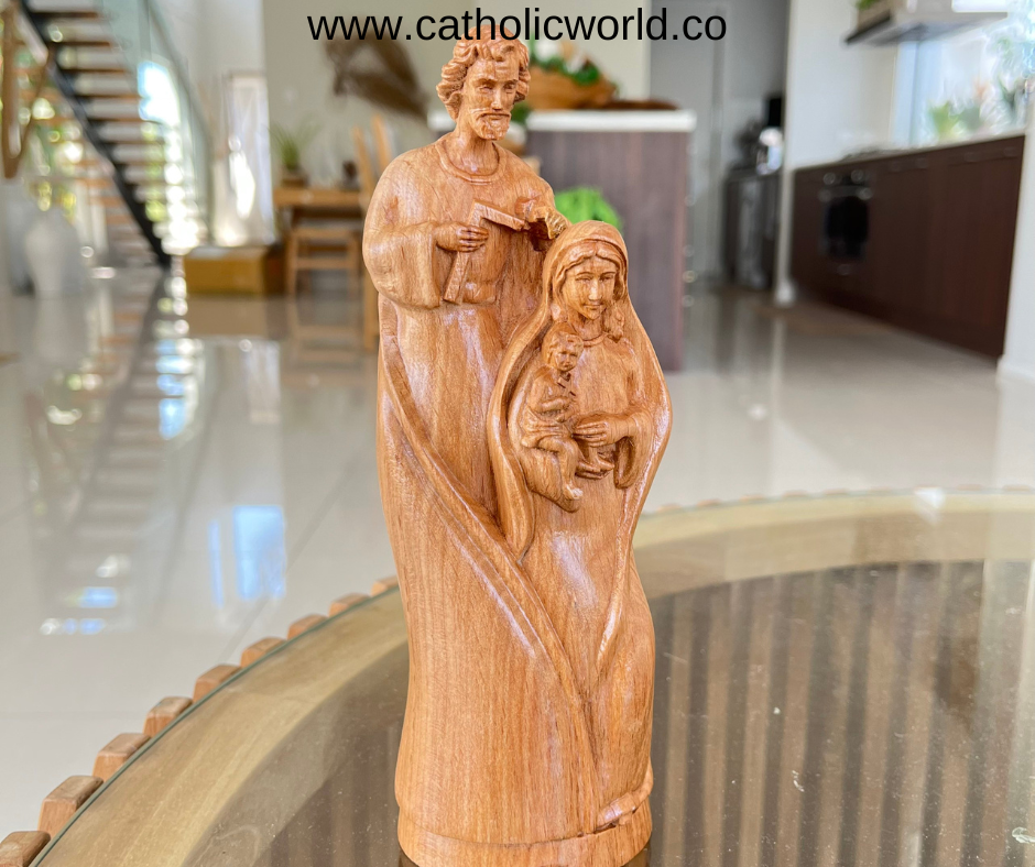 MN02 - Holy Family Statue Christian Orthodox Icon Handcrafted Wood Catholic Religious Statue Figurine Home Altar Jesus Handmade Home Decor