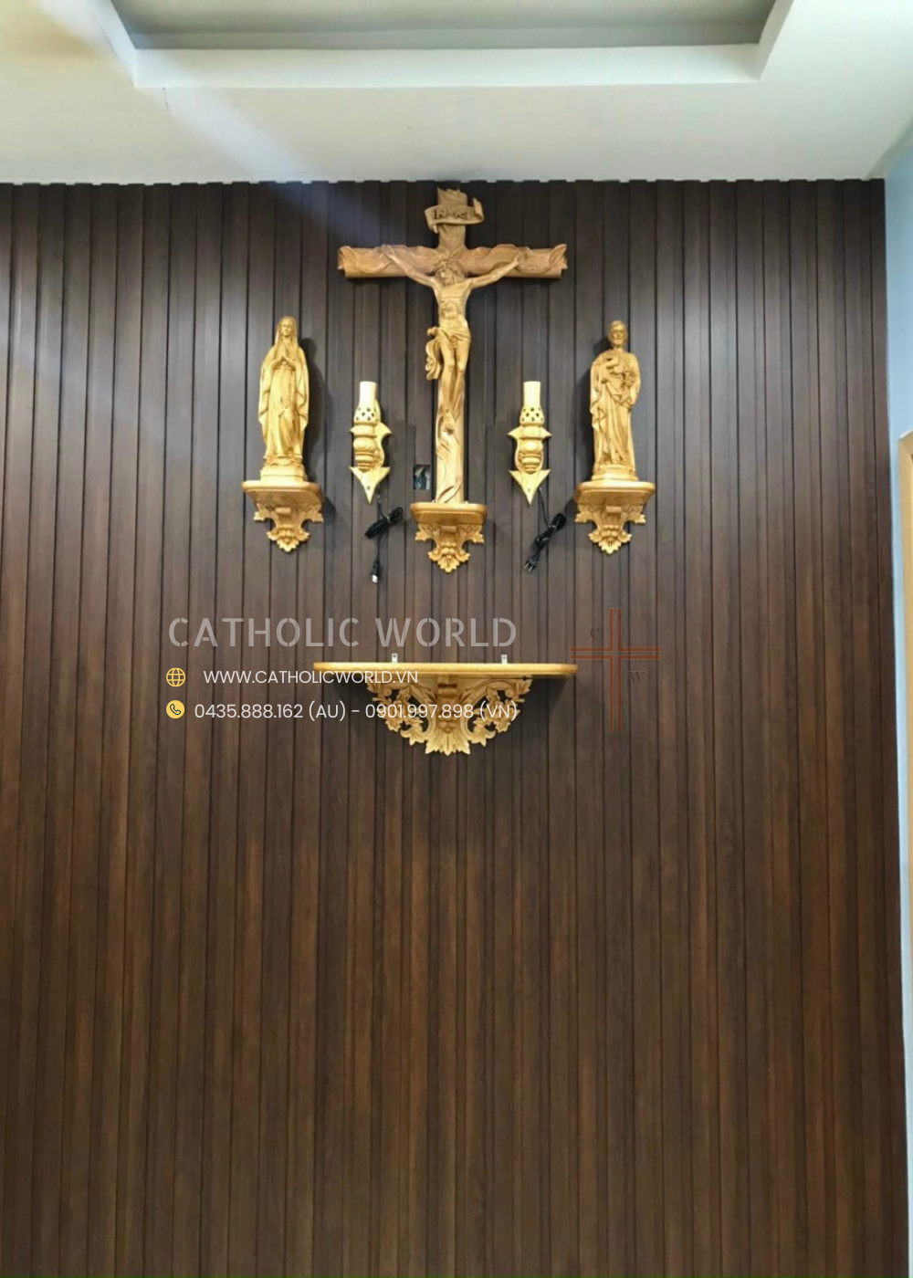 CA01 - Catholic Home Altar for family, Religious Catholic Statue, Wooden Religious Gifts, Native Wood Wall Art, Crucifix Cross, Housewarming