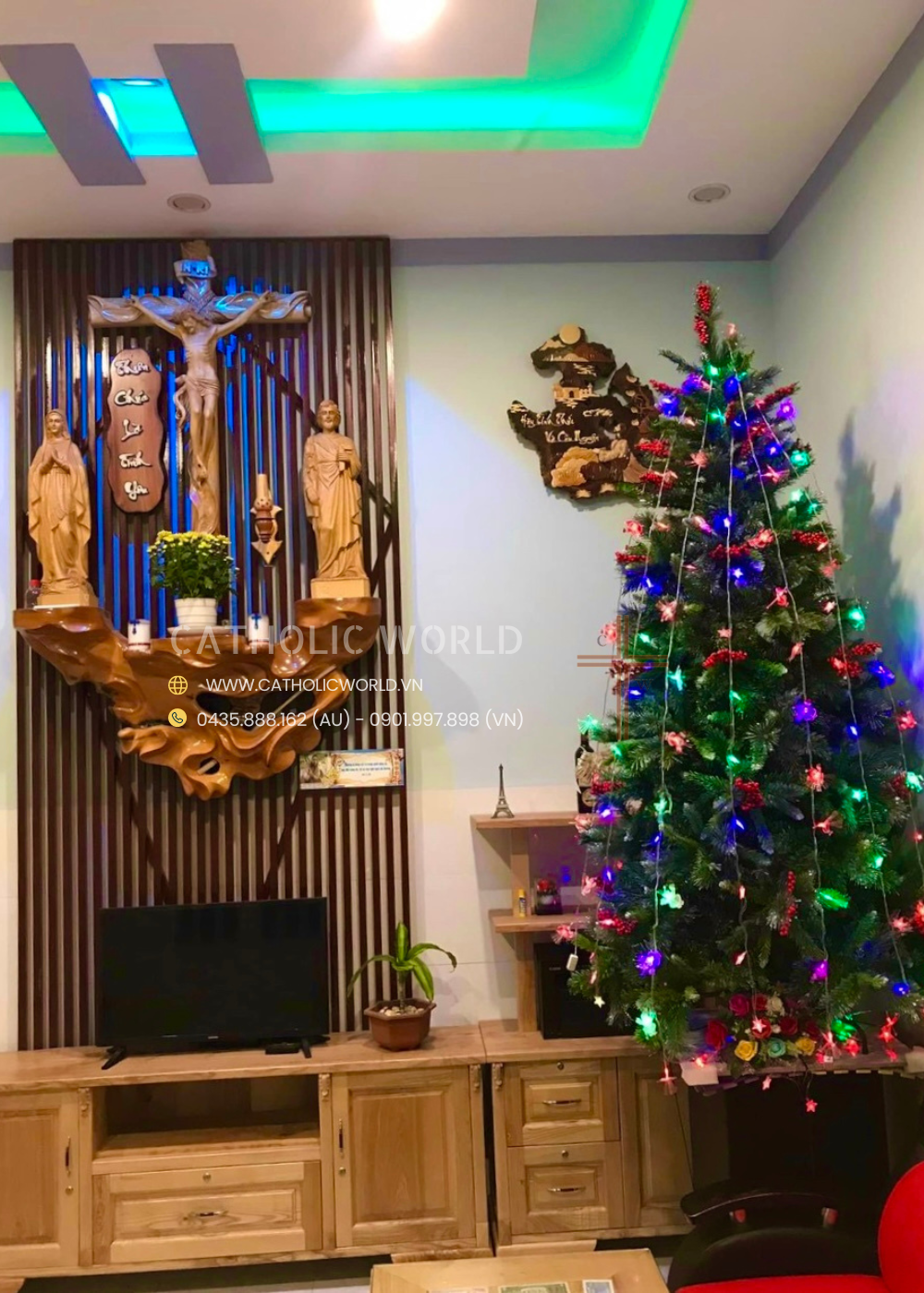 CA01 - Catholic Home Altar for family, Religious Catholic Statue, Wooden Religious Gifts, Native Wood Wall Art, Crucifix Cross, Housewarming
