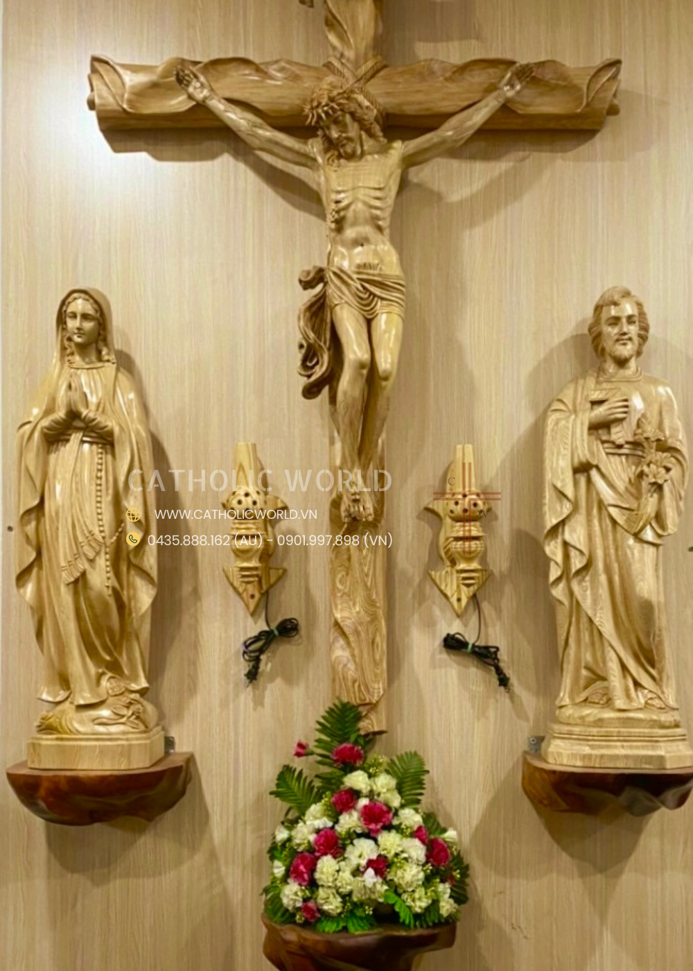 CA01 - Catholic Home Altar for family, Religious Catholic Statue, Wooden Religious Gifts, Native Wood Wall Art, Crucifix Cross, Housewarming