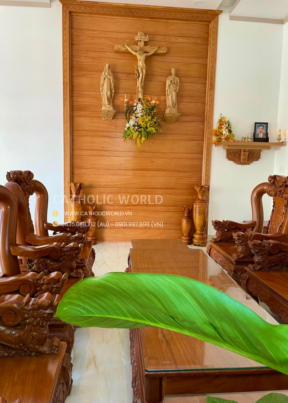 CA01 - Catholic Home Altar for family, Religious Catholic Statue, Wooden Religious Gifts, Native Wood Wall Art, Crucifix Cross, Housewarming