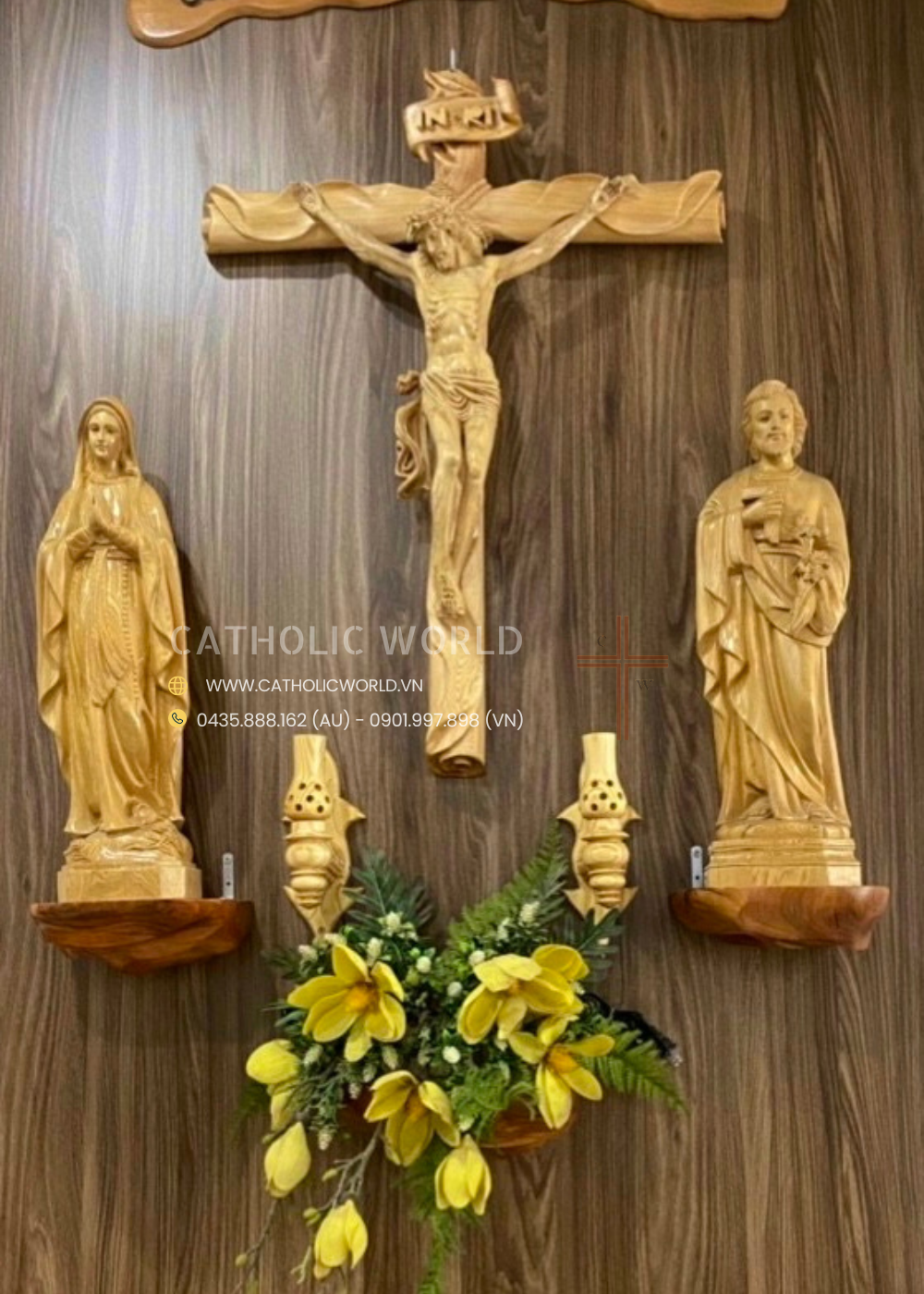 CA01 - Catholic Home Altar for family, Religious Catholic Statue, Wooden Religious Gifts, Native Wood Wall Art, Crucifix Cross, Housewarming
