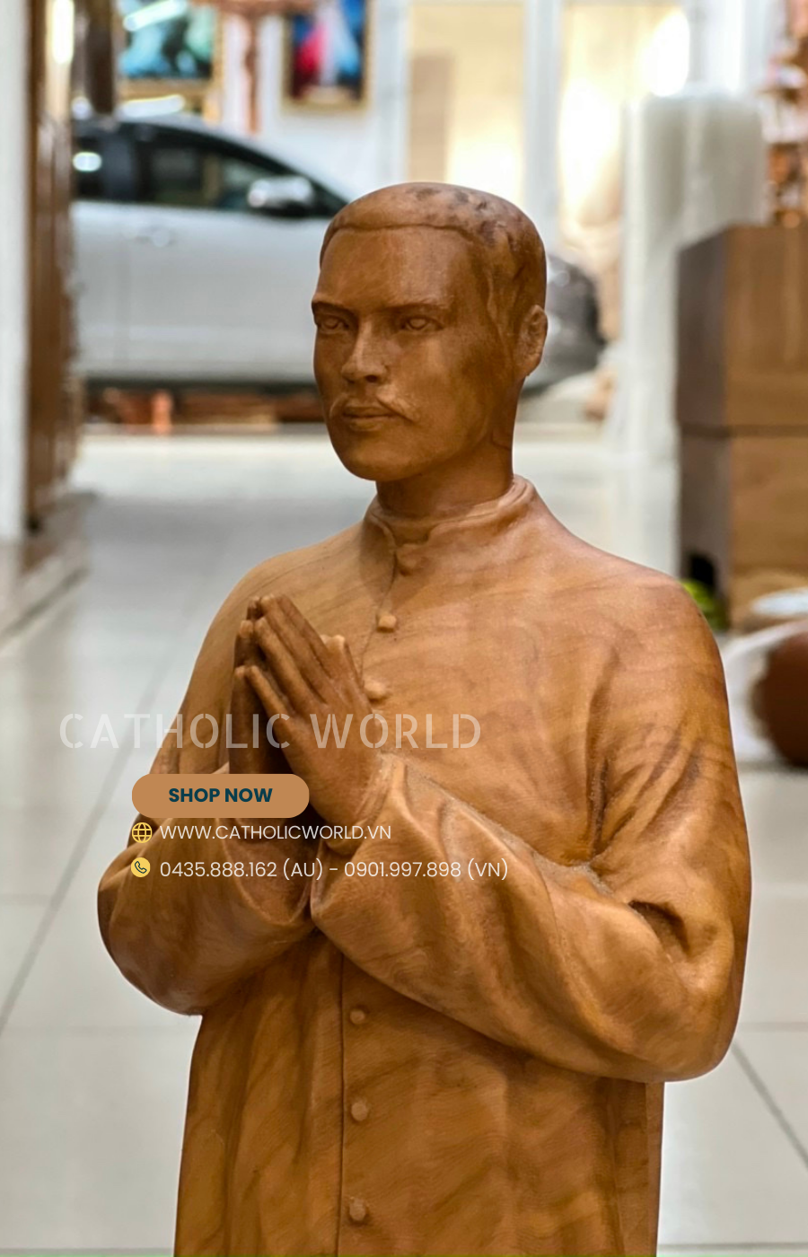RY04 - Father Truong Buu Diep Wooden Statue, Religious Catholic Statue, Wooden Religious Gifts, Housewarming Gift, Religious Statue, Catholic Art