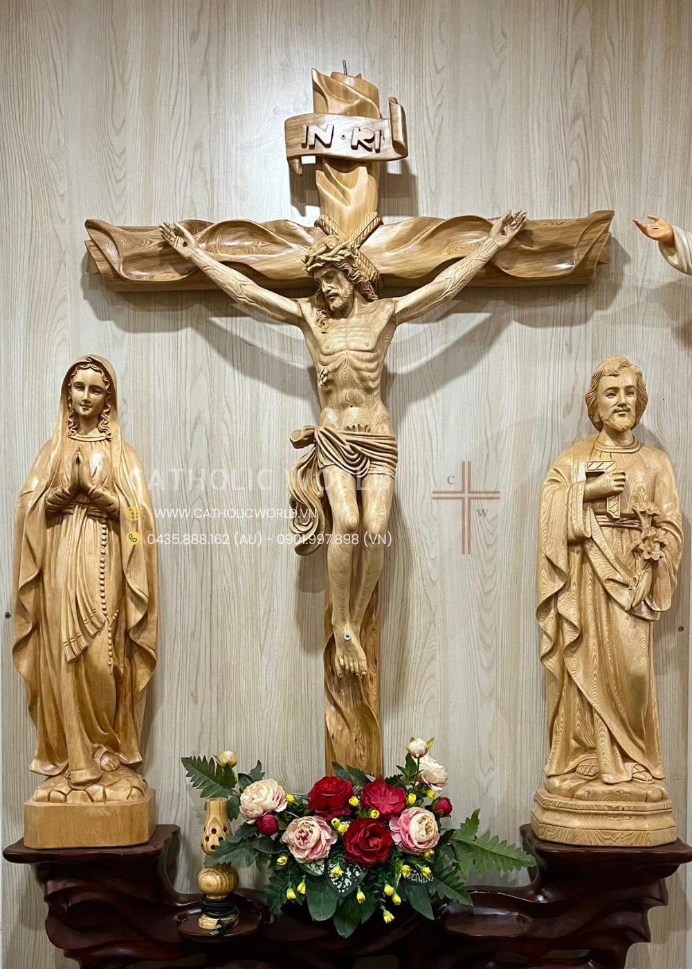 CA01 - Catholic Home Altar for family, Religious Catholic Statue, Wooden Religious Gifts, Native Wood Wall Art, Crucifix Cross, Housewarming