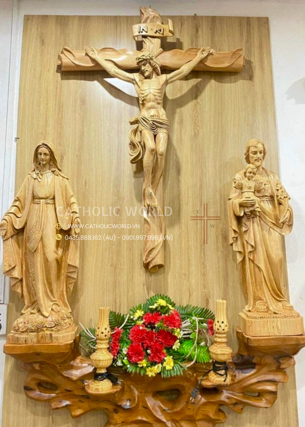 CA02 - Catholic Home Altar for family, Religious Catholic Statue, Wooden Religious Gifts,Housewarming Gift,New Home Gift,Home Decor