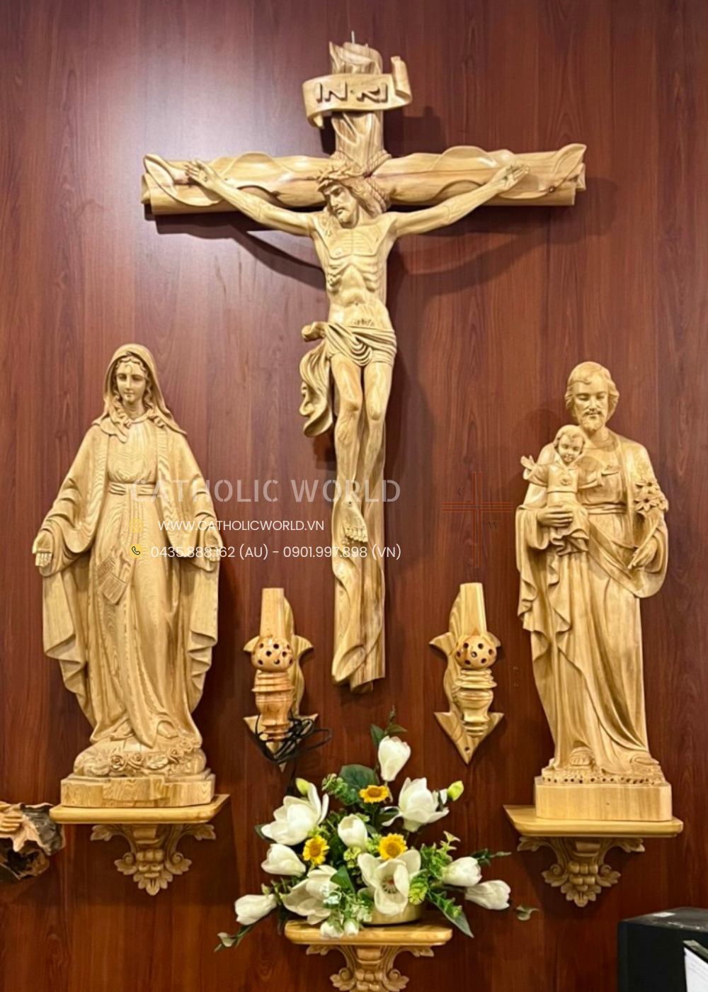 CA02 - Catholic Home Altar for family, Religious Catholic Statue, Wooden Religious Gifts,Housewarming Gift,New Home Gift,Home Decor