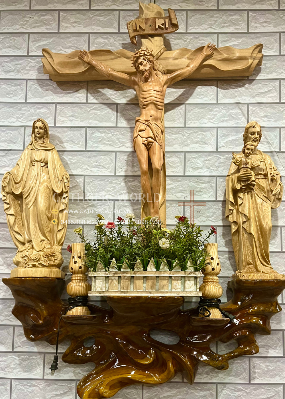 CA02 - Catholic Home Altar for family, Religious Catholic Statue, Wooden Religious Gifts,Housewarming Gift,New Home Gift,Home Decor