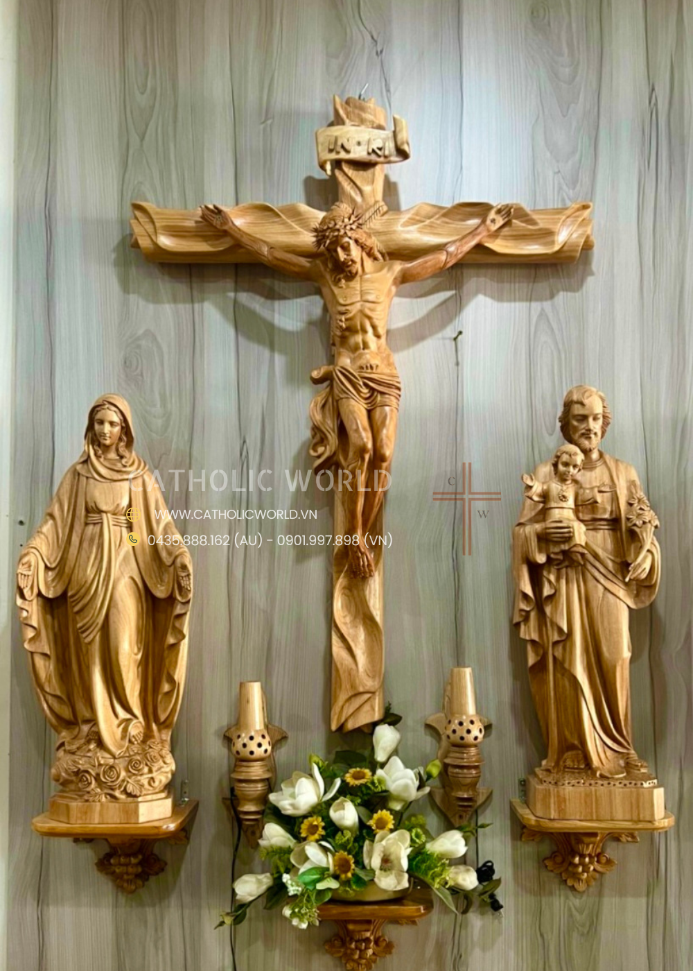 CA02 - Catholic Home Altar for family, Religious Catholic Statue, Wooden Religious Gifts,Housewarming Gift,New Home Gift,Home Decor