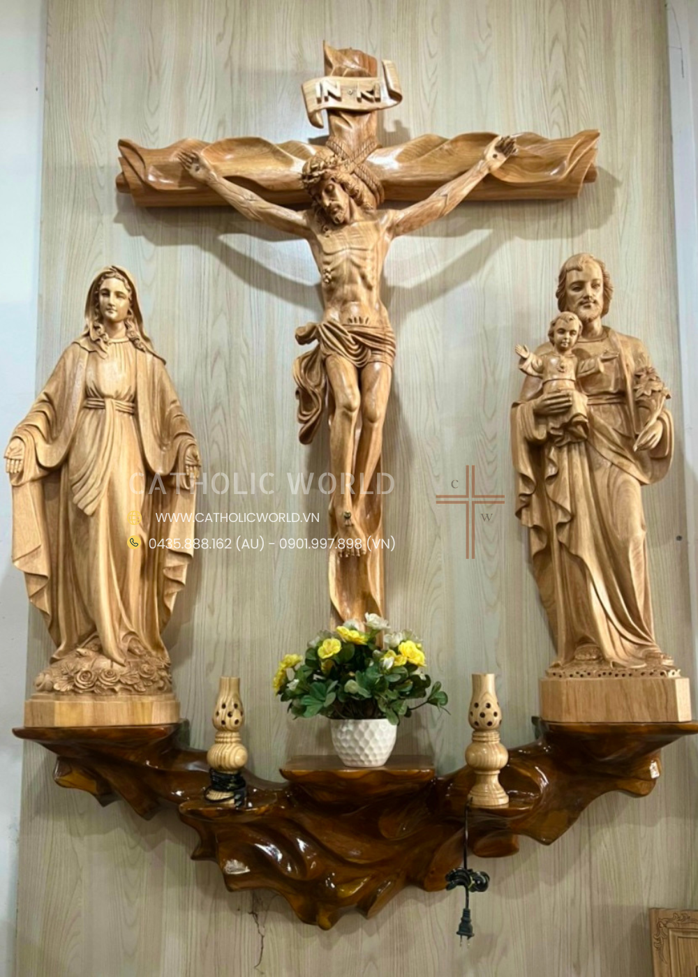 CA02 - Catholic Home Altar for family, Religious Catholic Statue, Wooden Religious Gifts,Housewarming Gift,New Home Gift,Home Decor