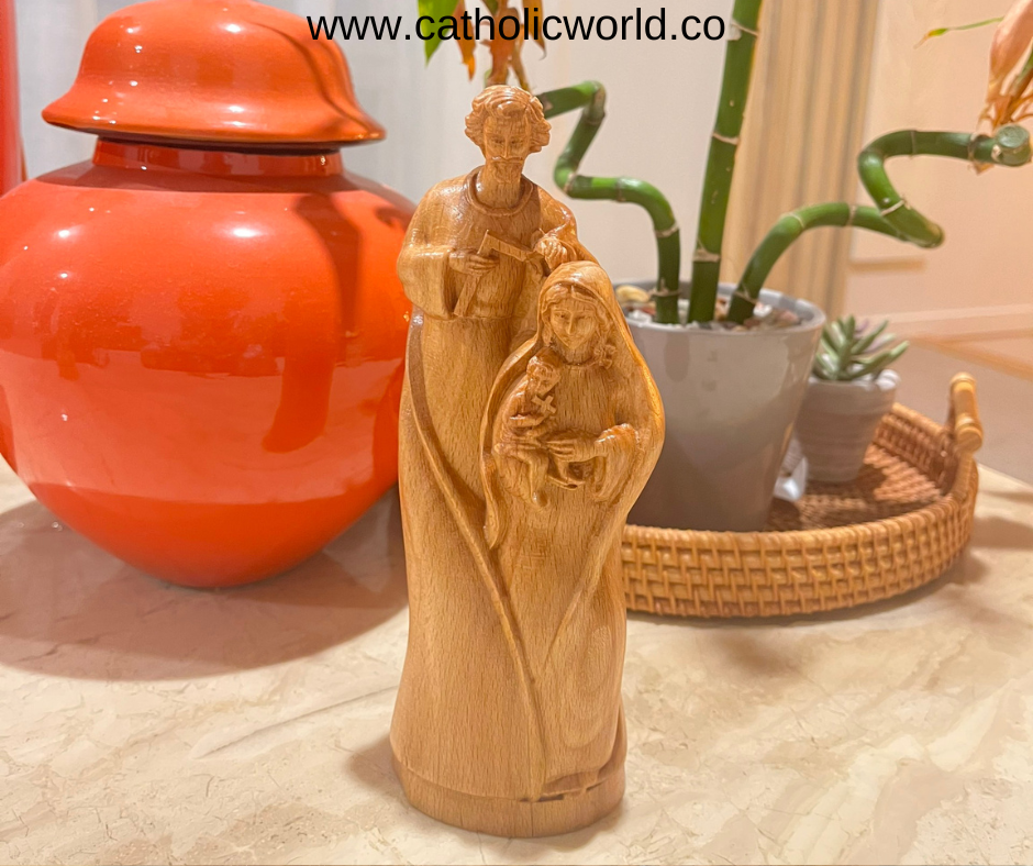 MN02 - Holy Family Statue Christian Orthodox Icon Handcrafted Wood Catholic Religious Statue Figurine Home Altar Jesus Handmade Home Decor