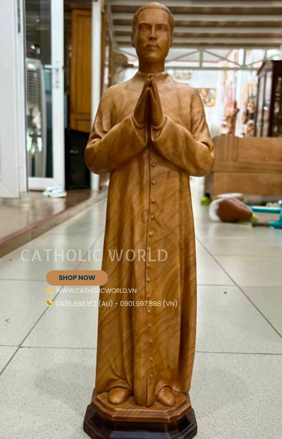 RY04 - Father Truong Buu Diep Wooden Statue, Religious Catholic Statue, Wooden Religious Gifts, Housewarming Gift, Religious Statue, Catholic Art