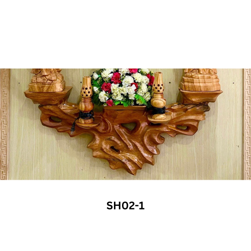 Wood carved shelves... for statues, candles, flowers of home altar.