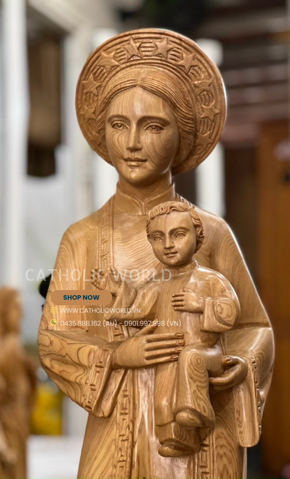 RY03 - Madonna and Child Statue, Our Lady of La Vang and Child Jesus Renaissanc, Wooden Religious Gifts, Housewarming Gift, Handmade Home Decor