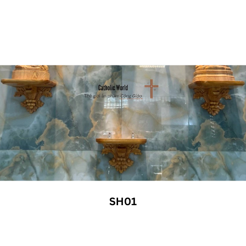 Wood carved shelves... for statues, candles, flowers of home altar.