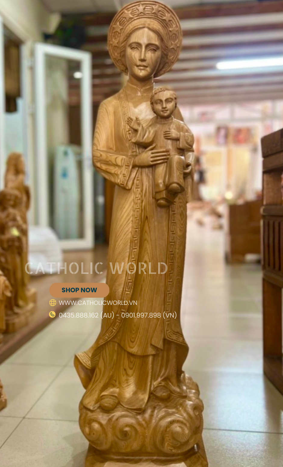 RY03 - Madonna and Child Statue, Our Lady of La Vang and Child Jesus Renaissanc, Wooden Religious Gifts, Housewarming Gift, Handmade Home Decor