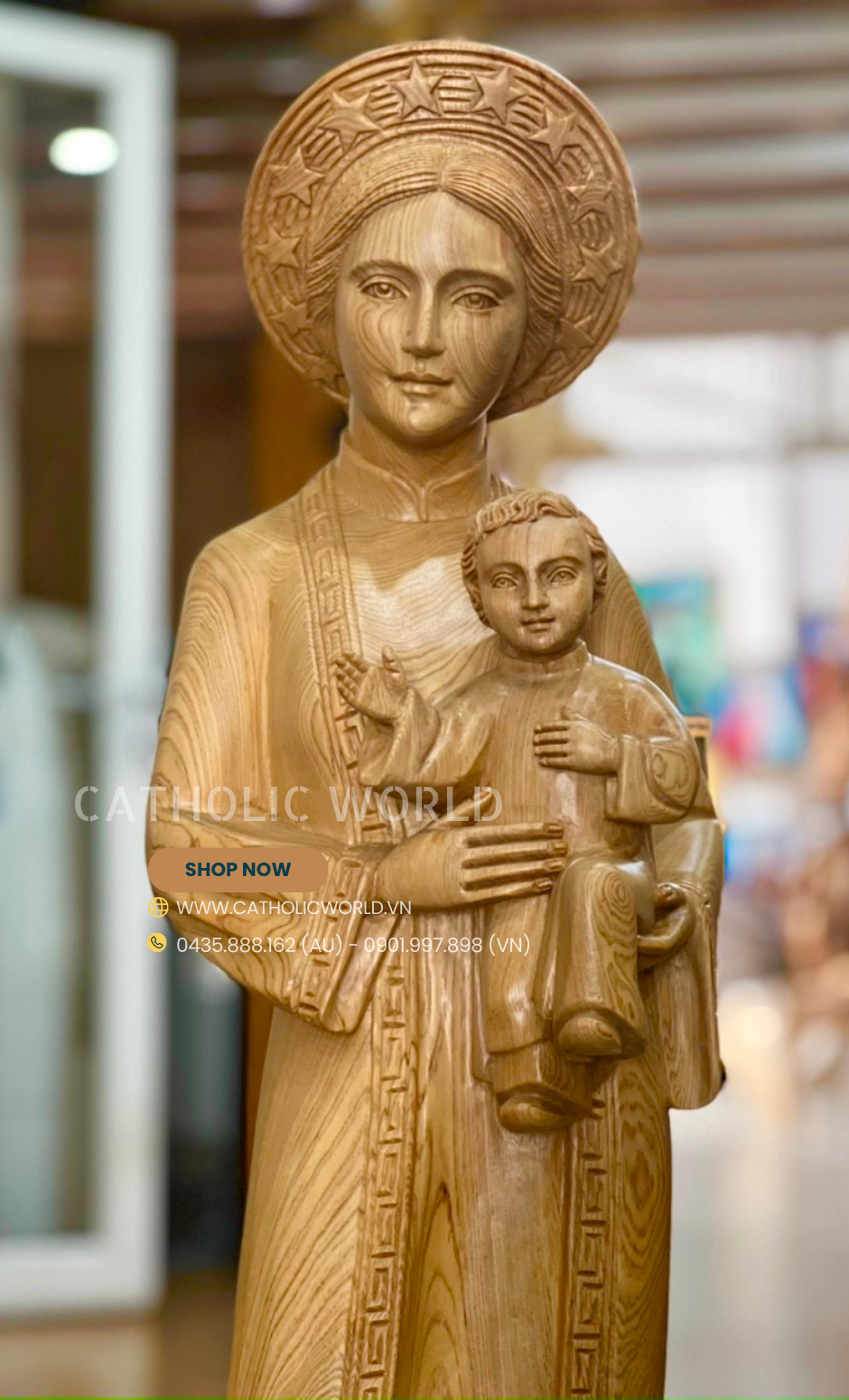 RY03 - Madonna and Child Statue, Our Lady of La Vang and Child Jesus Renaissanc, Wooden Religious Gifts, Housewarming Gift, Handmade Home Decor