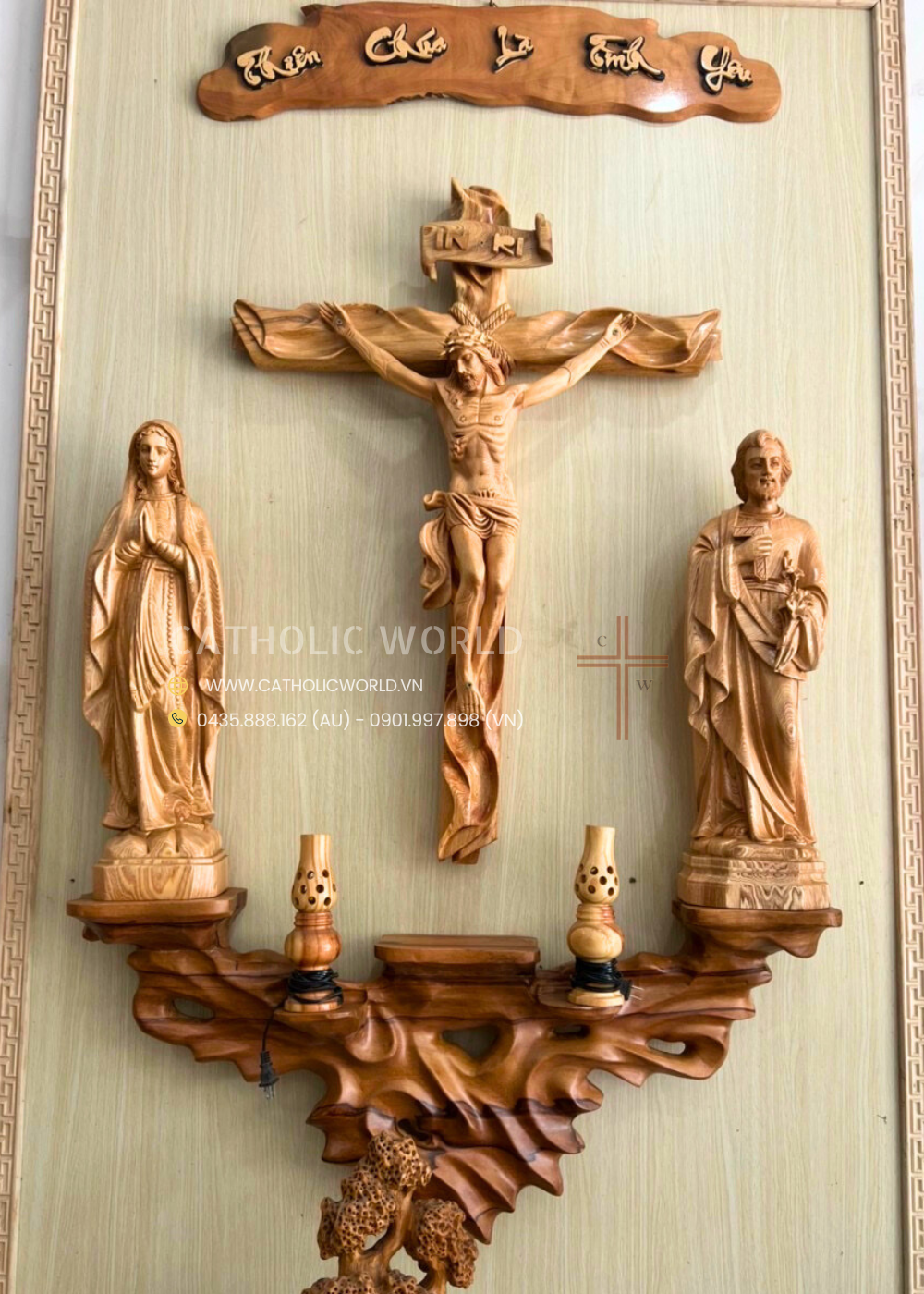 CA01 - Catholic Home Altar for family, Religious Catholic Statue, Wooden Religious Gifts, Native Wood Wall Art, Crucifix Cross, Housewarming