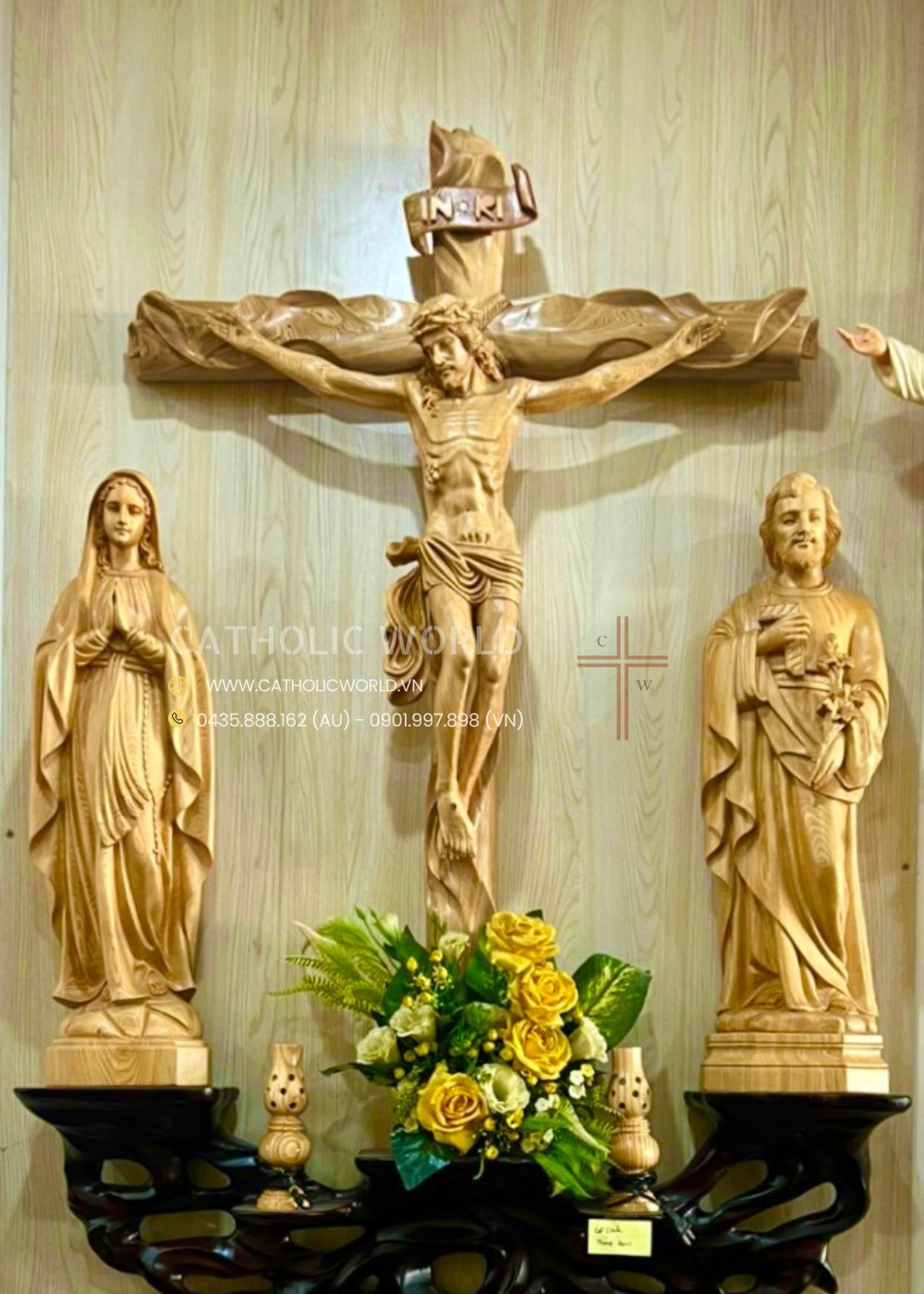 CA01 - Catholic Home Altar for family, Religious Catholic Statue, Wooden Religious Gifts, Native Wood Wall Art, Crucifix Cross, Housewarming
