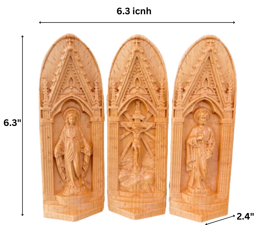 MN03 - Portable Holy Family Religious Icon Prayer Altar Catholic Virgin Jesus Joseph Catholic Statue Wooden Religious Gifts Prayer Supplies