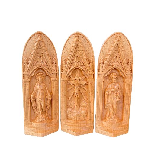 MN03 - Portable Holy Family Religious Icon Prayer Altar Catholic Virgin Jesus Joseph Catholic Statue Wooden Religious Gifts Prayer Supplies
