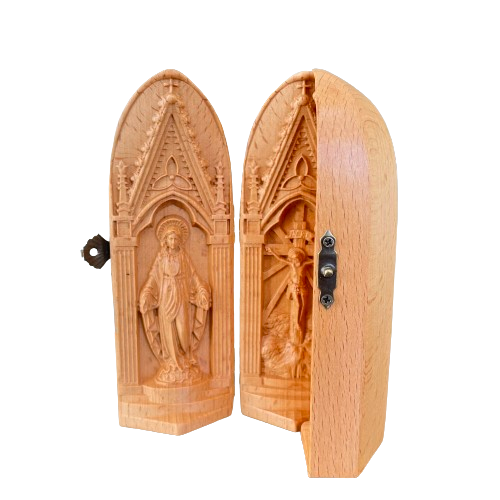 MN03 - Portable Holy Family Religious Icon Prayer Altar Catholic Virgin Jesus Joseph Catholic Statue Wooden Religious Gifts Prayer Supplies