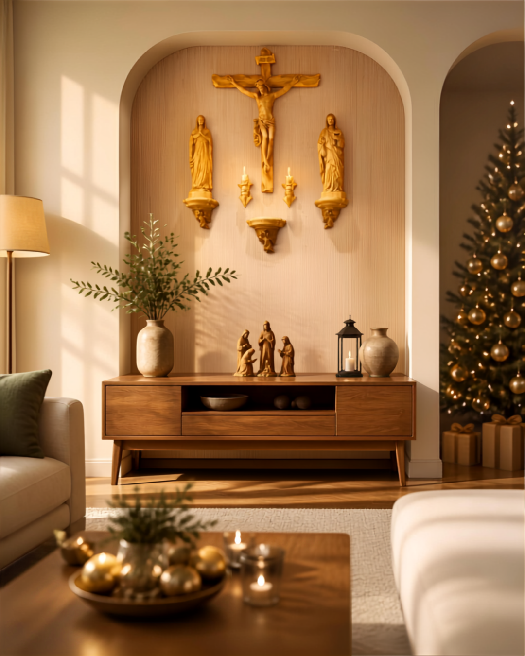 CA01 - Catholic Home Altar for family, Religious Catholic Statue, Wooden Religious Gifts, Native Wood Wall Art, Crucifix Cross, Housewarming