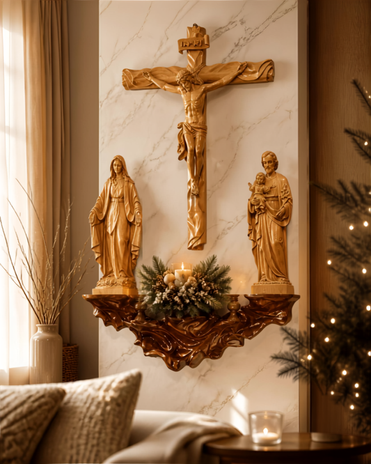 CA02 - Catholic Home Altar for family, Religious Catholic Statue, Wooden Religious Gifts,Housewarming Gift,New Home Gift,Home Decor