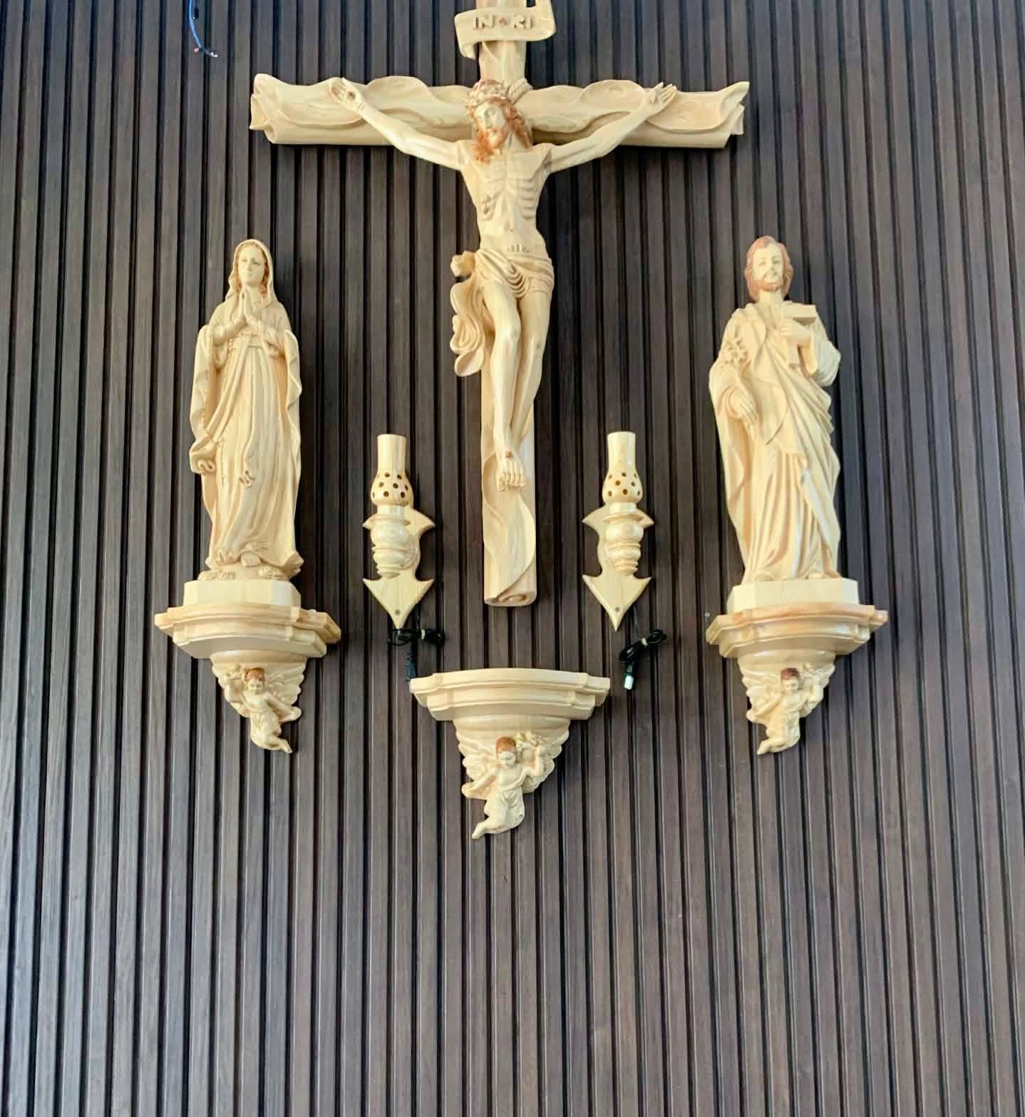 CA01 - Catholic Home Altar for family, Religious Catholic Statue, Wooden Religious Gifts, Native Wood Wall Art, Crucifix Cross, Housewarming
