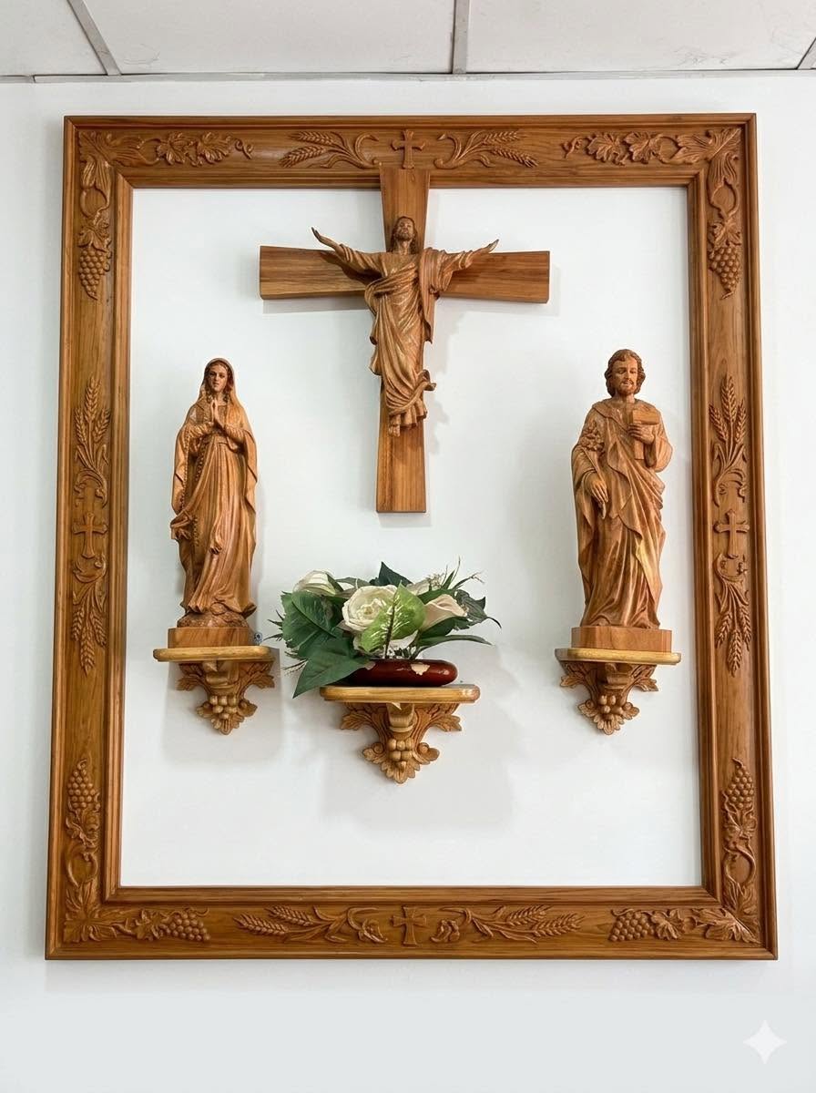 CA01 - Catholic Home Altar for family, Religious Catholic Statue, Wooden Religious Gifts, Native Wood Wall Art, Crucifix Cross, Housewarming