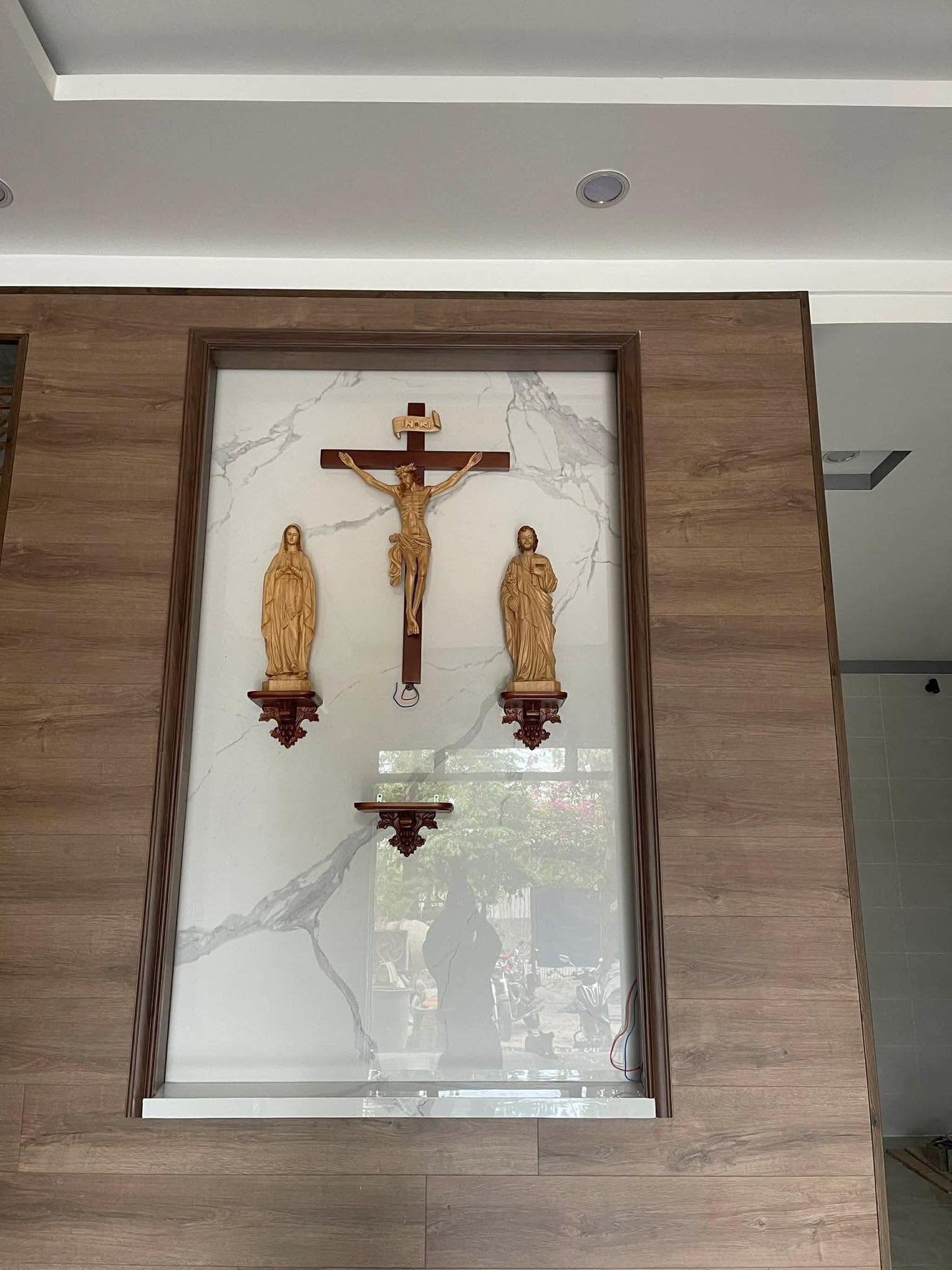 CA01 - Catholic Home Altar for family, Religious Catholic Statue, Wooden Religious Gifts, Native Wood Wall Art, Crucifix Cross, Housewarming