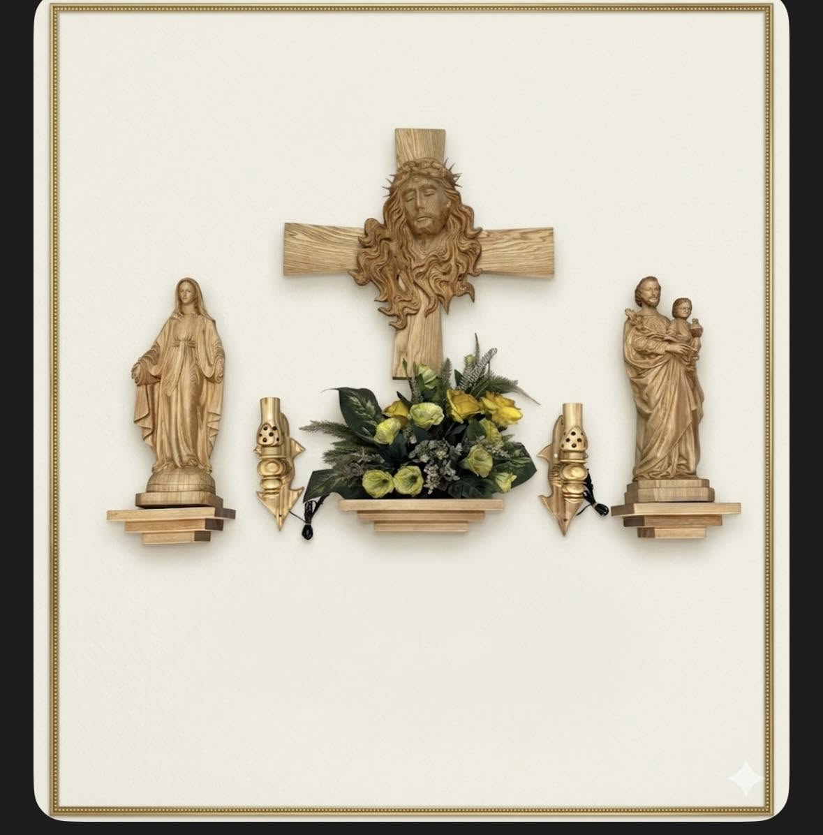 CA02 - Catholic Home Altar for family, Religious Catholic Statue, Wooden Religious Gifts,Housewarming Gift,New Home Gift,Home Decor