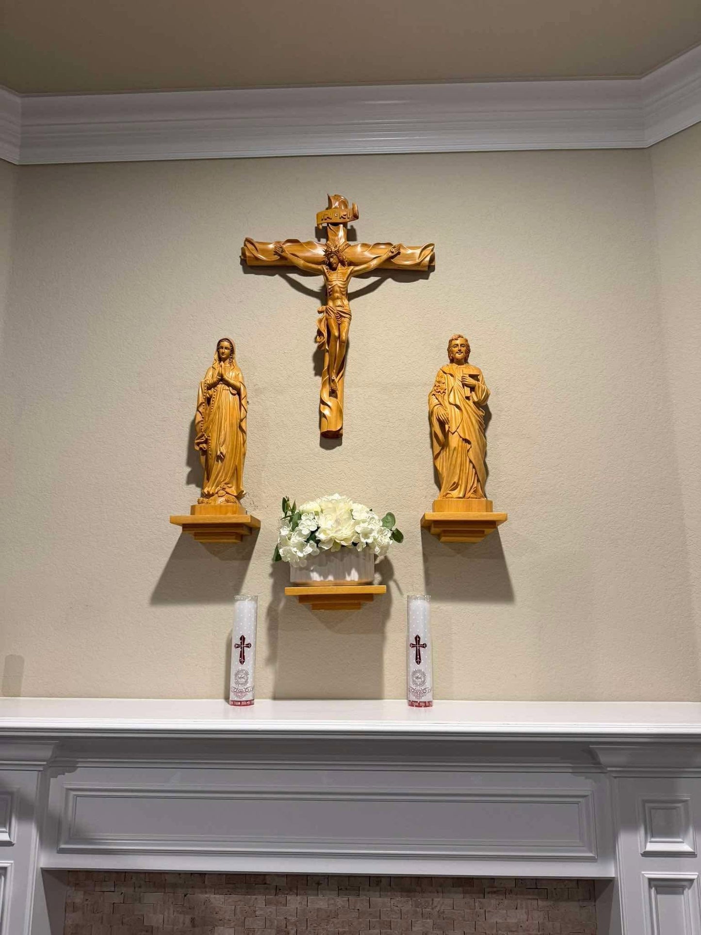 CA01 - Catholic Home Altar for family, Religious Catholic Statue, Wooden Religious Gifts, Native Wood Wall Art, Crucifix Cross, Housewarming