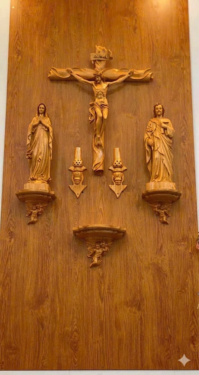 CA01 - Catholic Home Altar for family, Religious Catholic Statue, Wooden Religious Gifts, Native Wood Wall Art, Crucifix Cross, Housewarming