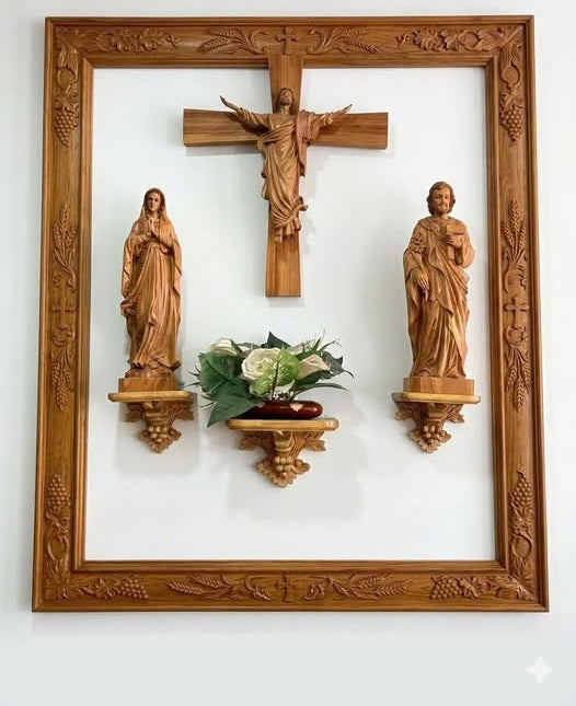 CA01 - Catholic Home Altar for family, Religious Catholic Statue, Wooden Religious Gifts, Native Wood Wall Art, Crucifix Cross, Housewarming