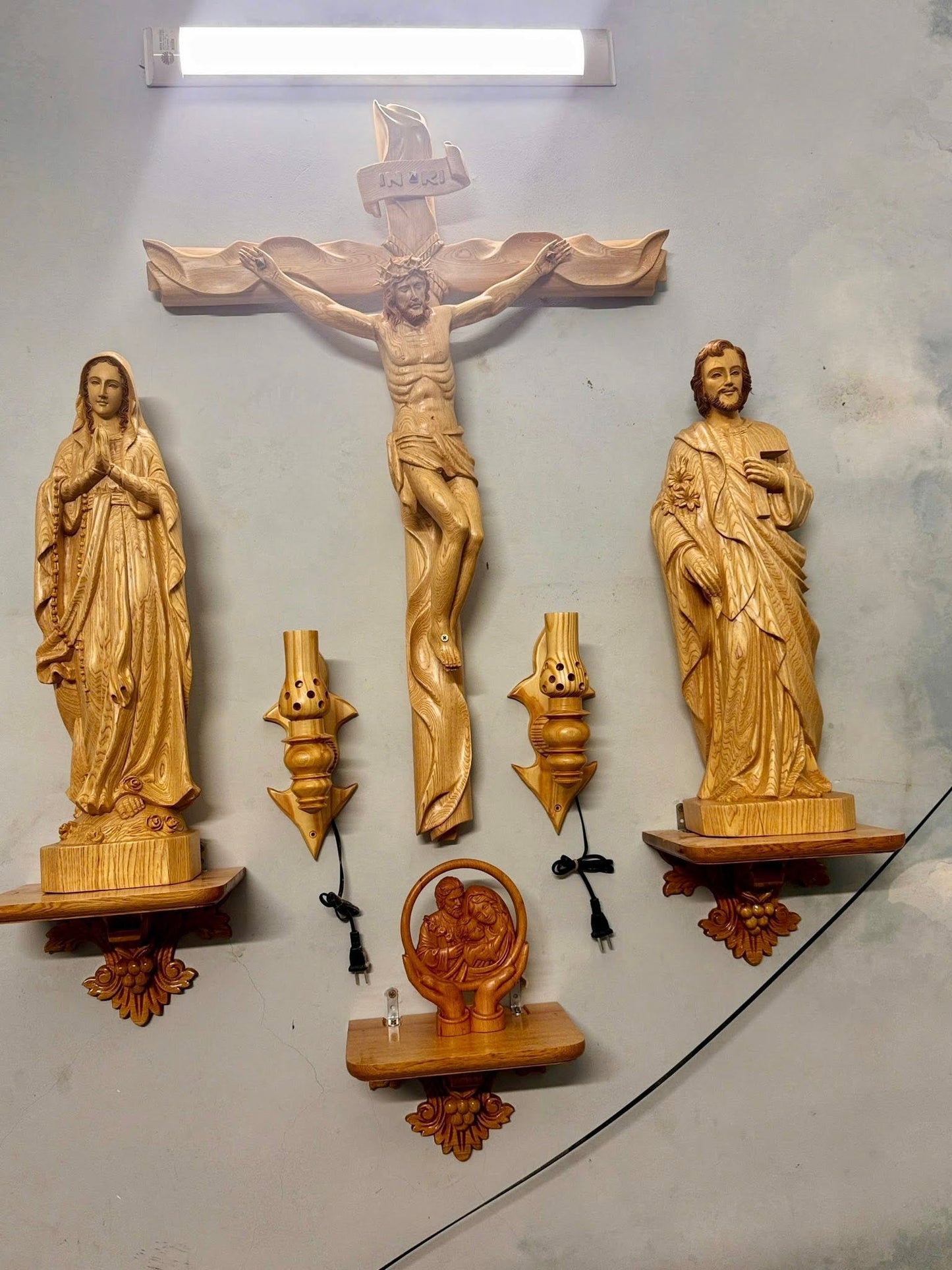 CA01 - Catholic Home Altar for family, Religious Catholic Statue, Wooden Religious Gifts, Native Wood Wall Art, Crucifix Cross, Housewarming
