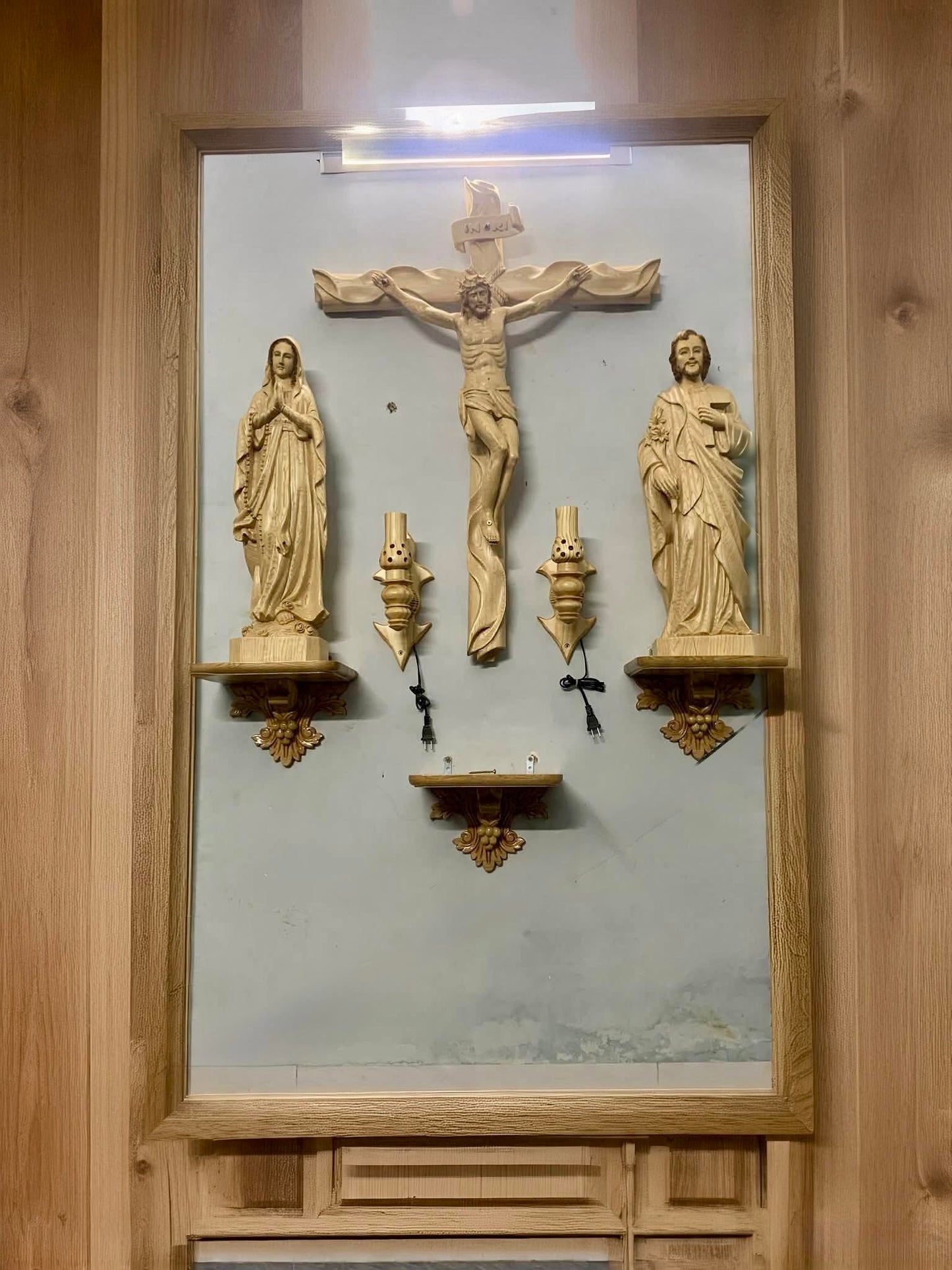 CA01 - Catholic Home Altar for family, Religious Catholic Statue, Wooden Religious Gifts, Native Wood Wall Art, Crucifix Cross, Housewarming