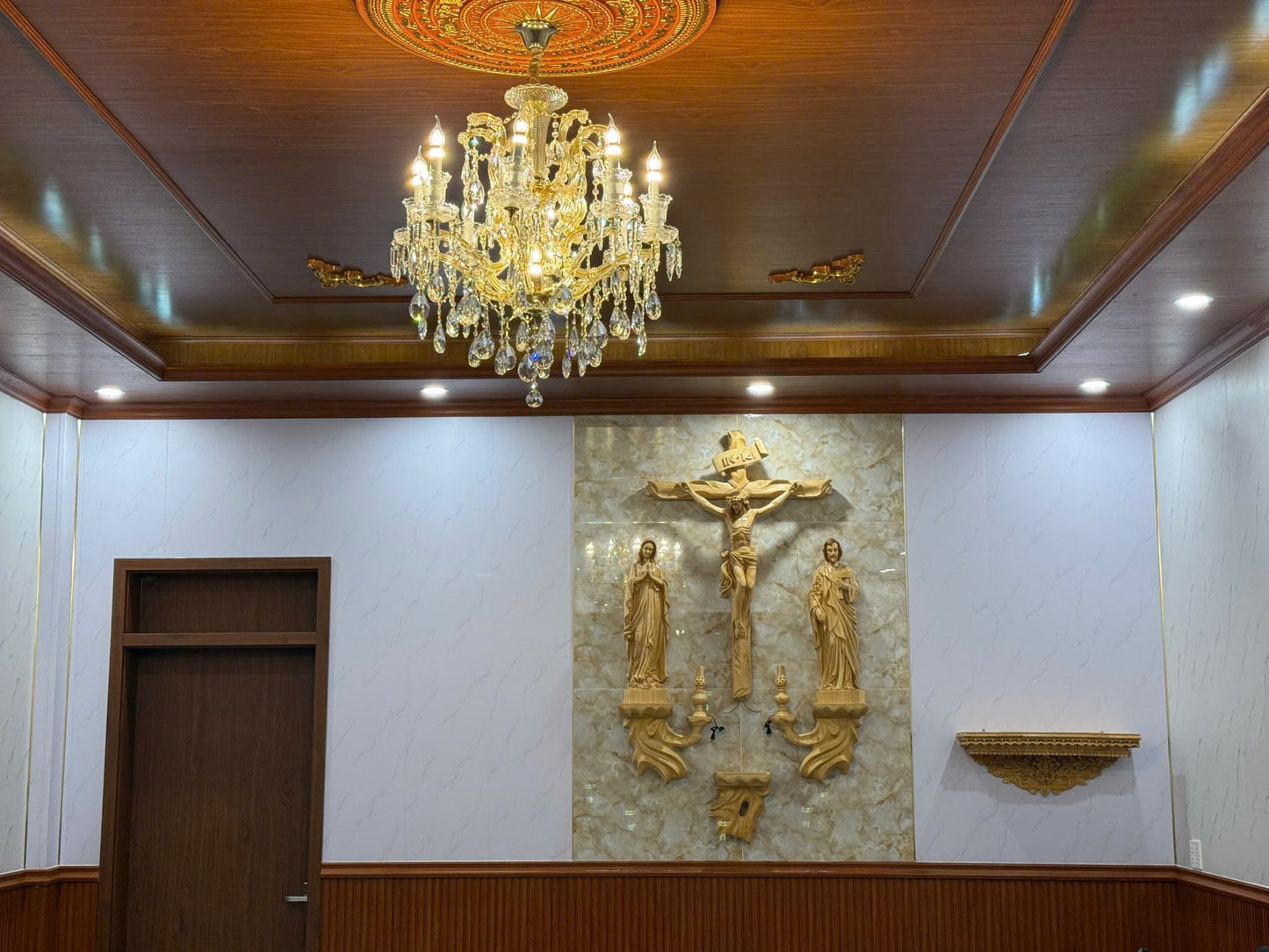 CA01 - Catholic Home Altar for family, Religious Catholic Statue, Wooden Religious Gifts, Native Wood Wall Art, Crucifix Cross, Housewarming