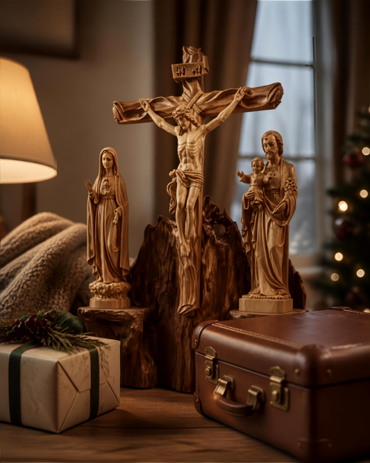 CA03 - Catholic Home Altar for family, Religious Catholic Statue, Wooden Religious Gifts, Native Wood Wall Art, Crucifix Cross, Housewarming