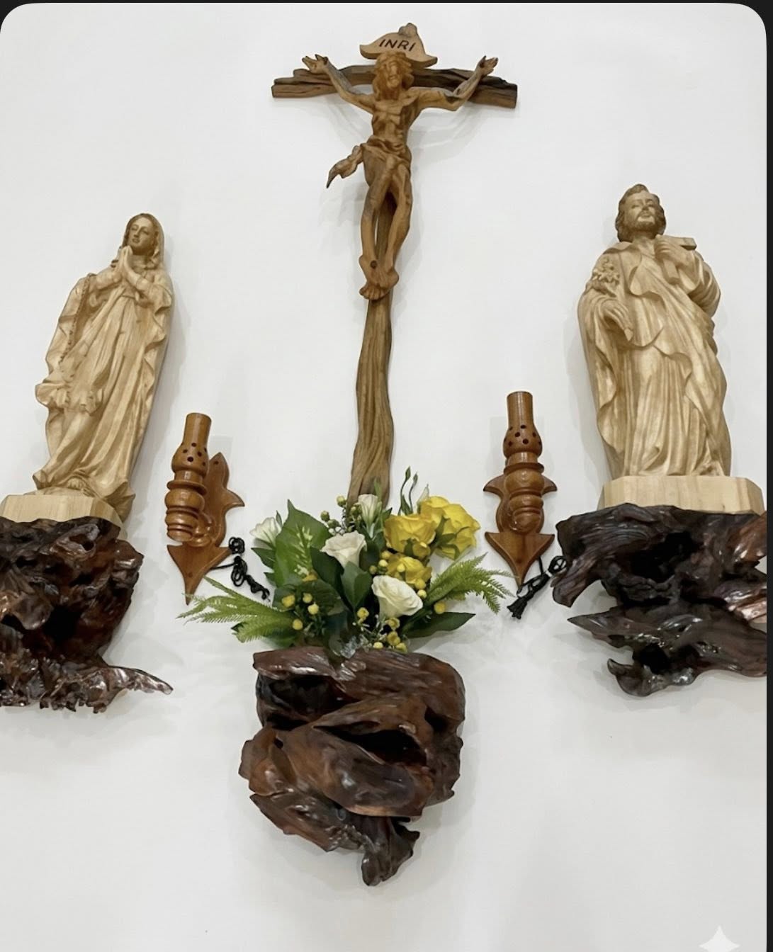 CA01 - Catholic Home Altar for family, Religious Catholic Statue, Wooden Religious Gifts, Native Wood Wall Art, Crucifix Cross, Housewarming